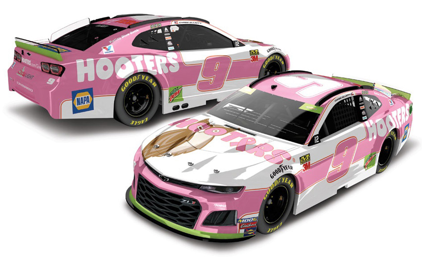 CHASE ELLIOTT 2019 HOOTERS 2-CAR COMBO STANDARD AND GIVE A HOOT PINK 1/24 ACTION 